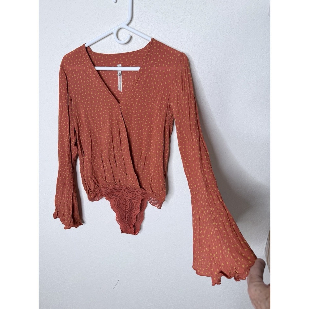 Free People Intimately Lace Bodysuit Top Womens XS Polk A Dot Boho Bell